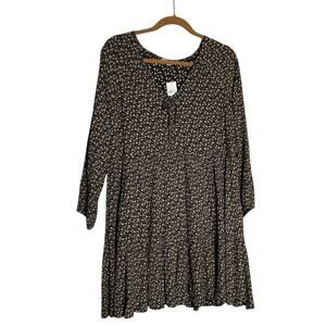 NWT American Eagle Micro Ditsy Floral Long Sleeve V Neck Mini Dress Size Large